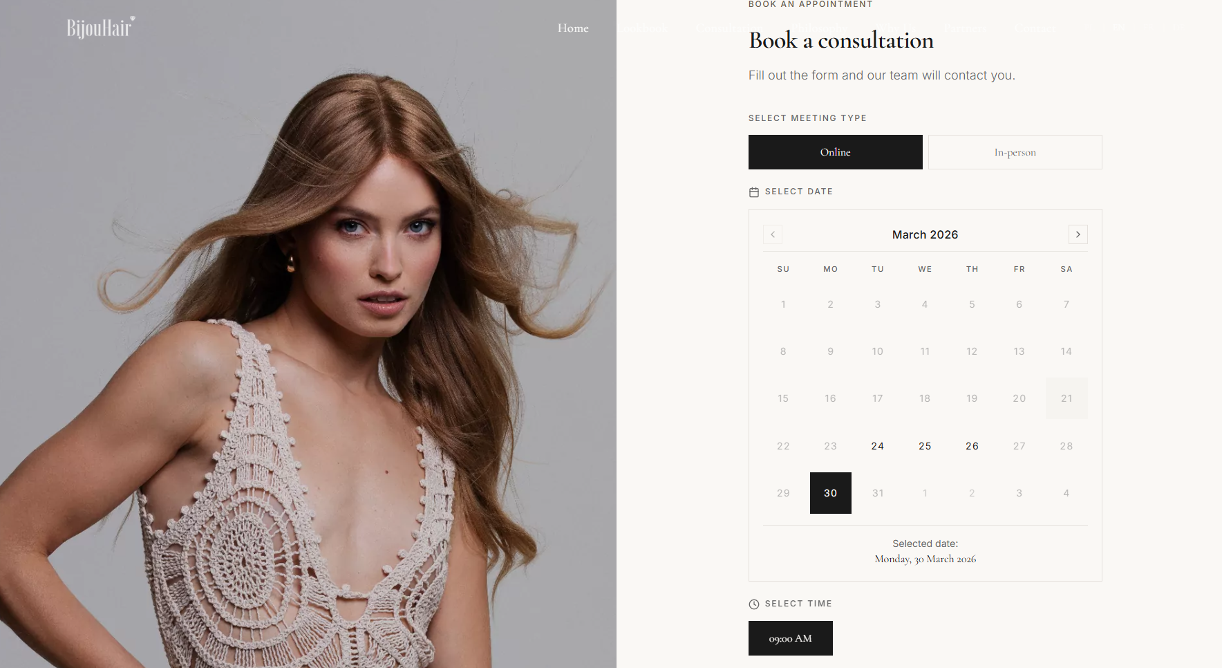 BijouHair booking calendar — appointment scheduling interface