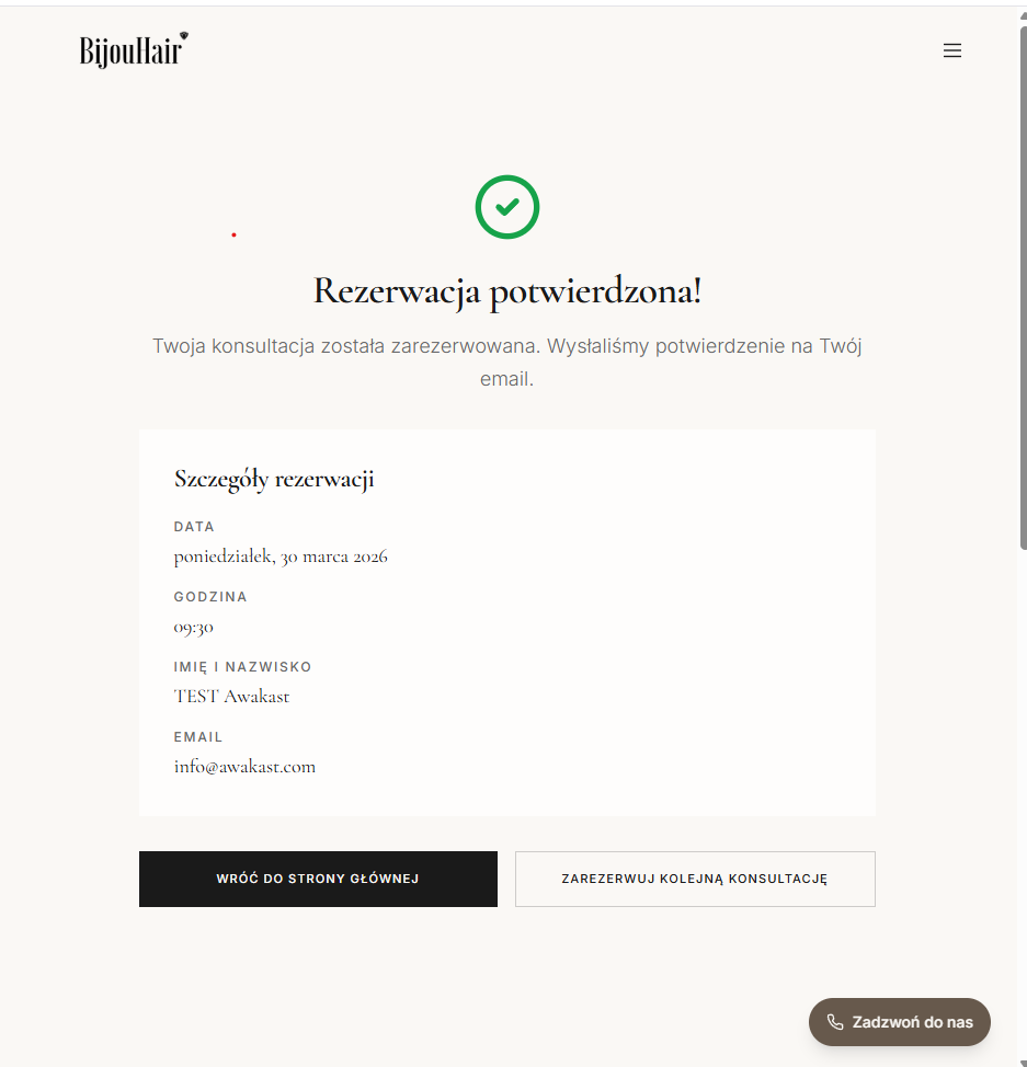BijouHair booking confirmation — payment and appointment confirmed screen